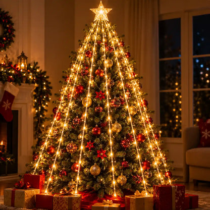 Luces Estrella Cascada Y Tapete Navidad