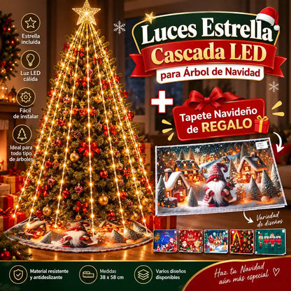 Luces Estrella Cascada Y Tapete Navidad