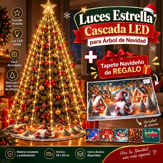 Luces Estrella Cascada Y Tapete Navidad