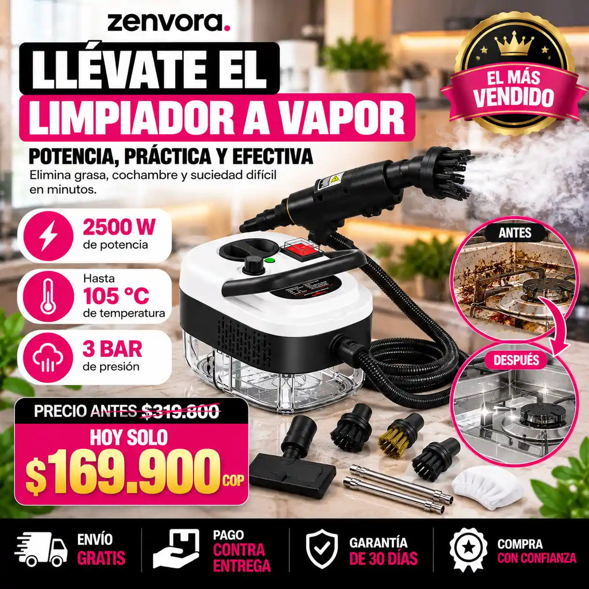Limpiador a vapor presurizado | Arranca la grasa y suciedad